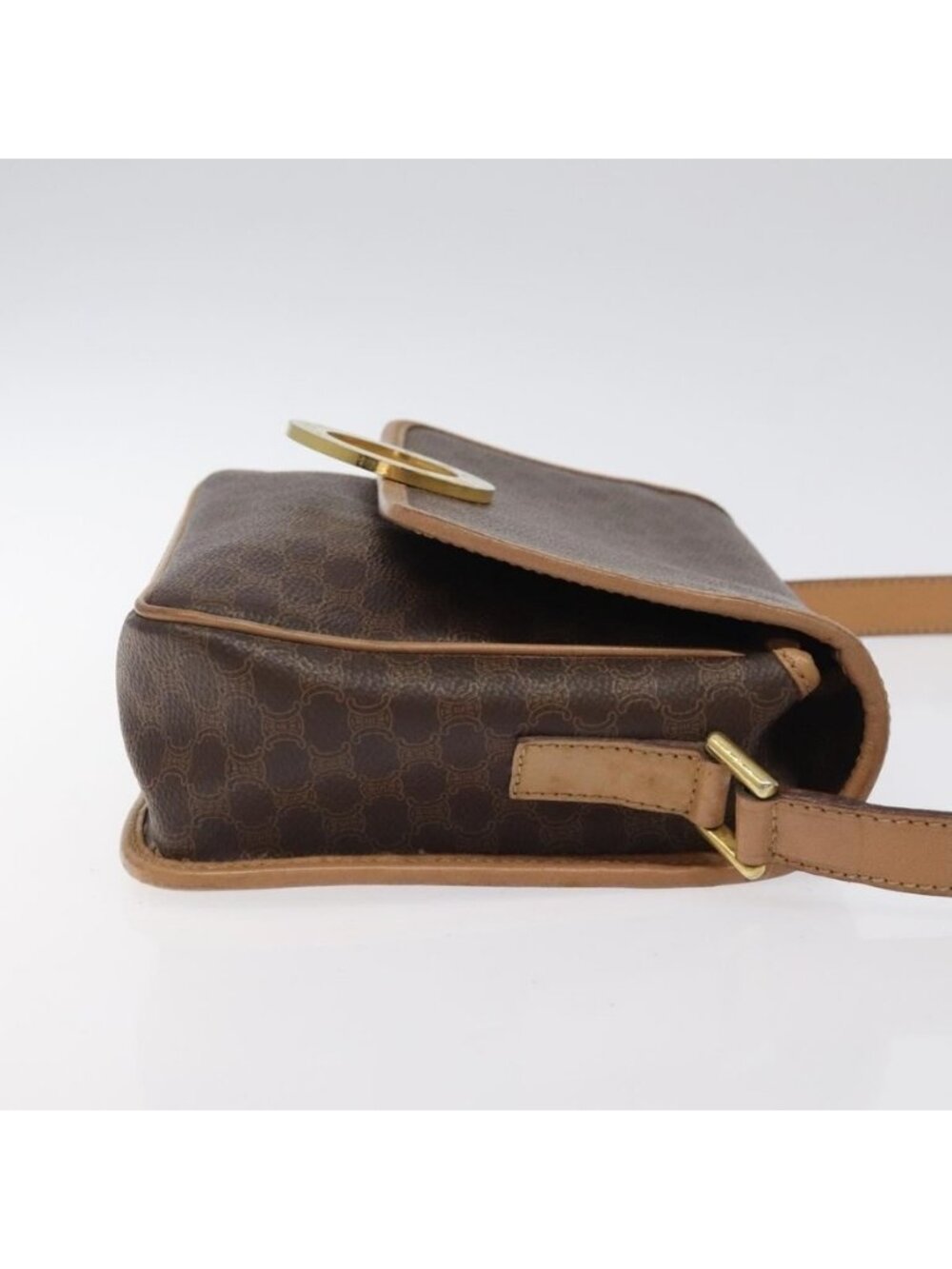 Authentic CELINE Macadam Canvas Shoulder Bag PVC Leather Brown Gold - Picture 10 of 16